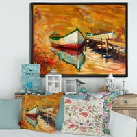 Дизайнарт 'червени и бели лодки на кея' морска и крайбрежна рамка платно стена арт принт