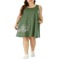 Grianlook дами кратки мини рокли u шия тениска рокля без ръкави за слънцезащитни размери женски дишащ ежедневен глухар от печат зелено m