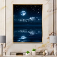 Дизайнарт 'пълнолуние нощ в облачно небе и' морска и крайбрежна рамкирани платно стена арт принт