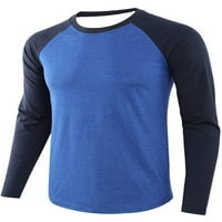 Бейуей Мъжка тениска дълъг ръкав топове Контраст цвят тениски ежедневни блуза Мъже основен чай Екипажа врата редовен годни пуловер Кафяв хл