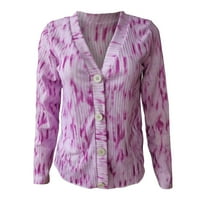 Жилетки за жени плюс размер дневен градиент на пуловер V-образно деколте за вратовръзка бутон за изпускане на пуловер плетен жилетка с розов размер xl
