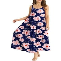 Дамски бомтуи дълга рокля без ръкави макси рокли Scoop Neck Summer Beach Sundress Loze Holiday Blue Pink XL