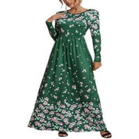 Дамски дами с джобни плисирани рокля с пълна дължина секси пътуване макси рокли с дълъг ръкав празник зелено 4xl