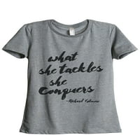 Резервоар за резба Тя завладява женската спокойна тениска на екипаж тениска тениска Хедър Сива среда