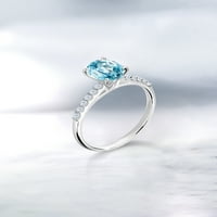 Gem Stone King 0. Ct овално син циркон бял създаден сапфир 10k бяло златен пръстен