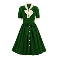 Mgoohoen Елегантни летни рокли за жени с къс ръкав бутон за якичка флорален отпечатък A Line Party Vintage Retro Midi Green рокля