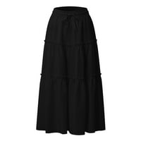 Hhei_k модна женска солидна еластична талия вратовръзка с висока пола на талията boho a-line плисирана пола