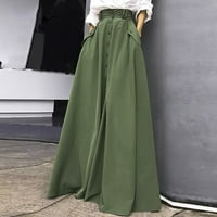 Пола за жени жени солиден цвят бутон джоб небрежен пола с висока талия зелено