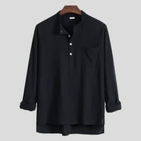 ризи с дълъг ръкав за мъже ежедневни модни ежедневни тънки риза с дълъг ръкав блуза с джоб черен М