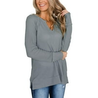 Модни ежедневни дамски V-образно деколте с дълъг ръкав джобни върхове свободни суичър модерни есенни дрехи риза блуза суичър