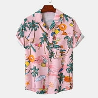 Хавайска риза от отстъпка за мъже летни плажни леки флорални печат за къси риза с къс ръкав, розово