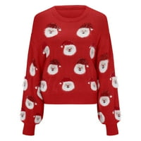 Лекият пуловер с пуловер с дълги ръкави за жени есен зимен ежедневен принт разхлабен връх червено s