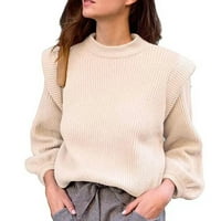 Леки пуловери за жени падат с дълъг ръкав пуловер плътни цветове отгоре плетен пуловер за жени с размер xl