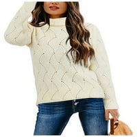 Женски плетен пуловер пуловери с дълъг ръкав монтиран костенурка, слепнала подгъвано джъмперско върхове