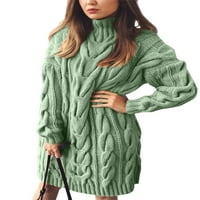 Реджлун дами с дълъг ръкав плетен пуловери Разхлабени костенурки джъмперни върхове шикозни пуловер зелено 5xl