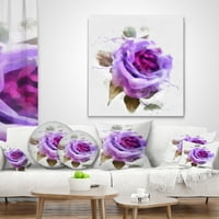 Дизайнарт акварел лилава роза с листа - флорална възглавница за хвърляне-12х20