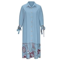 Рокли на Lenago Midi за жени плюс размер отпечатана дантела сплайсинг дантела 7-части ръкав в стил риза в стил рокля Макси рокля на разчистен